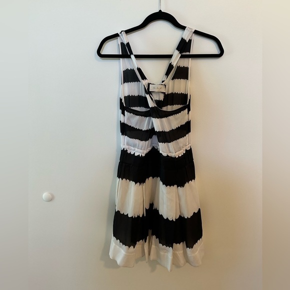 ALC Bexley Streaky Stripe Dress Black and White 100% Silk XS - Picture 2 of 3